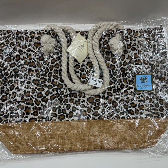 Leopard Print Tote Bag - Brown/ Black/ Tan Double Rope Handles- Style 3- XL- NWT - Picture 6 of 6